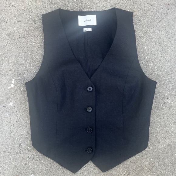 Aritzia 100 linen vest NWOT size 0 black pacino deniro top sleeveless summer xs - Picture 2 of 11